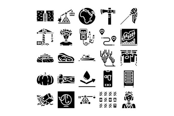 Collection of Business, Nature, and Tech: A Versatile Glyph Icon Set for Modern Digital Design