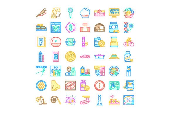 Collection of Diverse Line Icons Depicti