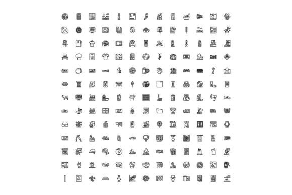 Diverse Line Art Icons Creating a Large Collection of Minimal Black and White Line Icons and Pictograms