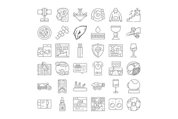 Diverse Line Art Icons Creating Business