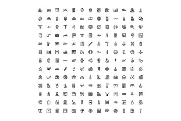 Diverse Set of Black Line Icons and Symb