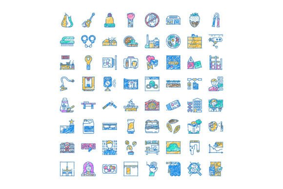 Diverse Set of Colorful Doodle Icons Col