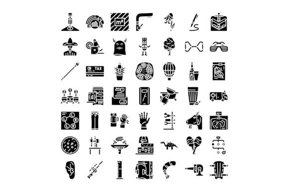 Diverse Set of Solid Black Glyph Icons for Modern Design Workflows