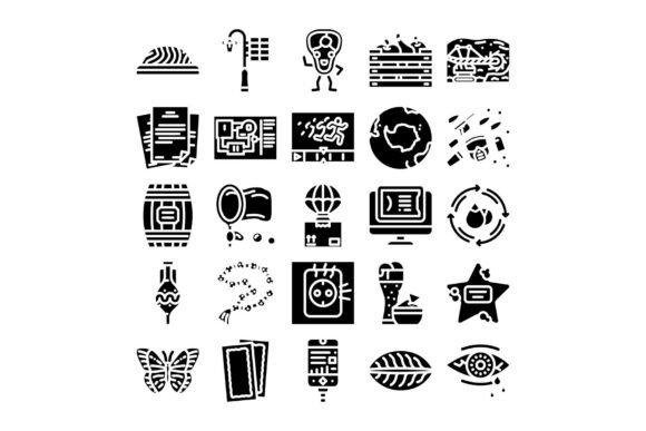 Exploring the Collection of Various Abstract Business and Diverse Black and White Glyph Icons for Modern Design