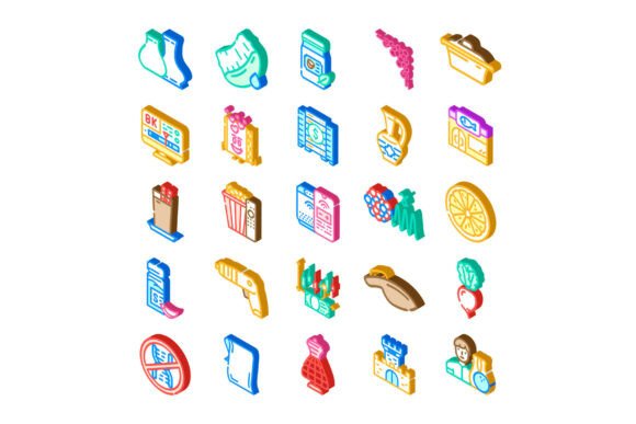 Isometric Vector Icons Illustrating Mode