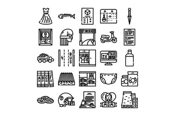 Line Art Icons for Everyday Life: Practical Uses of Various Lifestyle Objects and Common Con Visuals