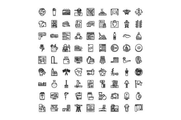 Minimalist Line Art Depicting Various Bu
